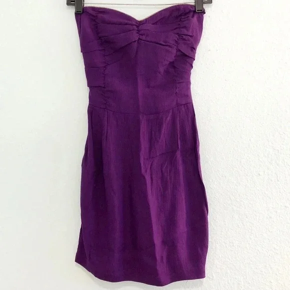 Myne Purple Gold Silk Strapless Mini Short w/ a Bow Dress 2 - Picture 2 of 6